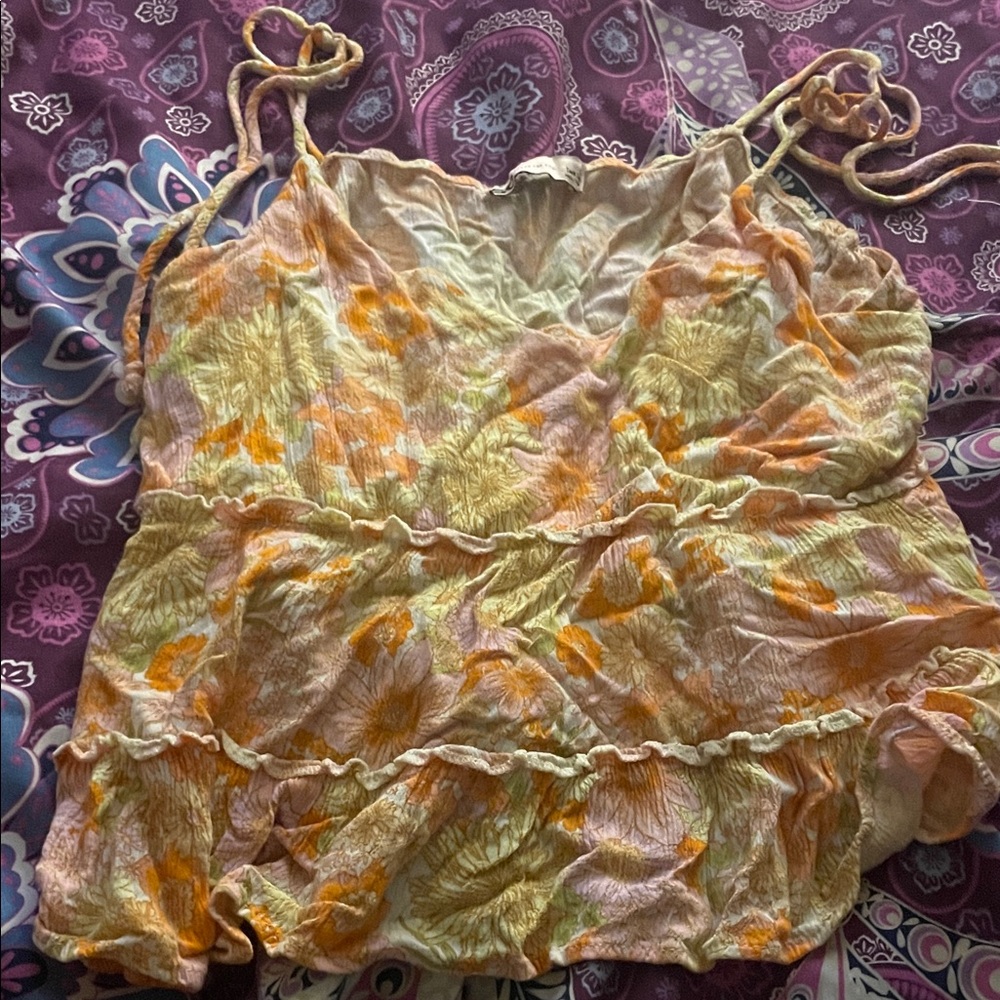 SO Floral Ruffle Camisole - Orange and Yellow